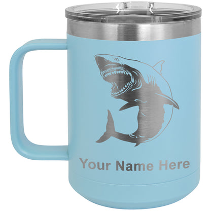 15oz Vacuum Insulated Coffee Mug, Great White Shark, Personalized Engraving Included