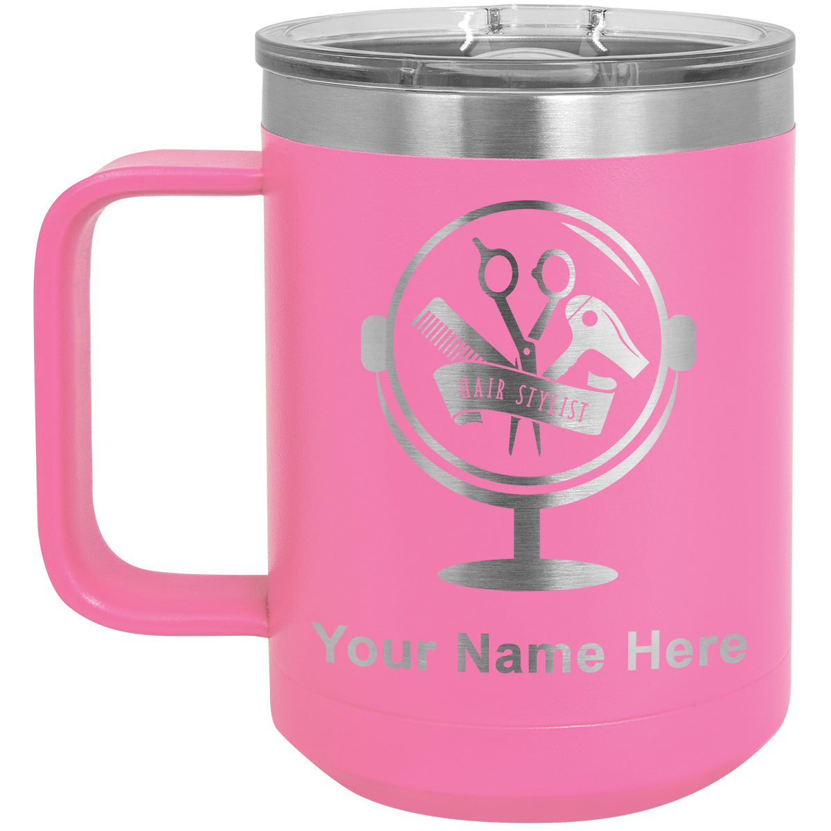 15oz Vacuum Insulated Coffee Mug, Hair Stylist, Personalized Engraving Included