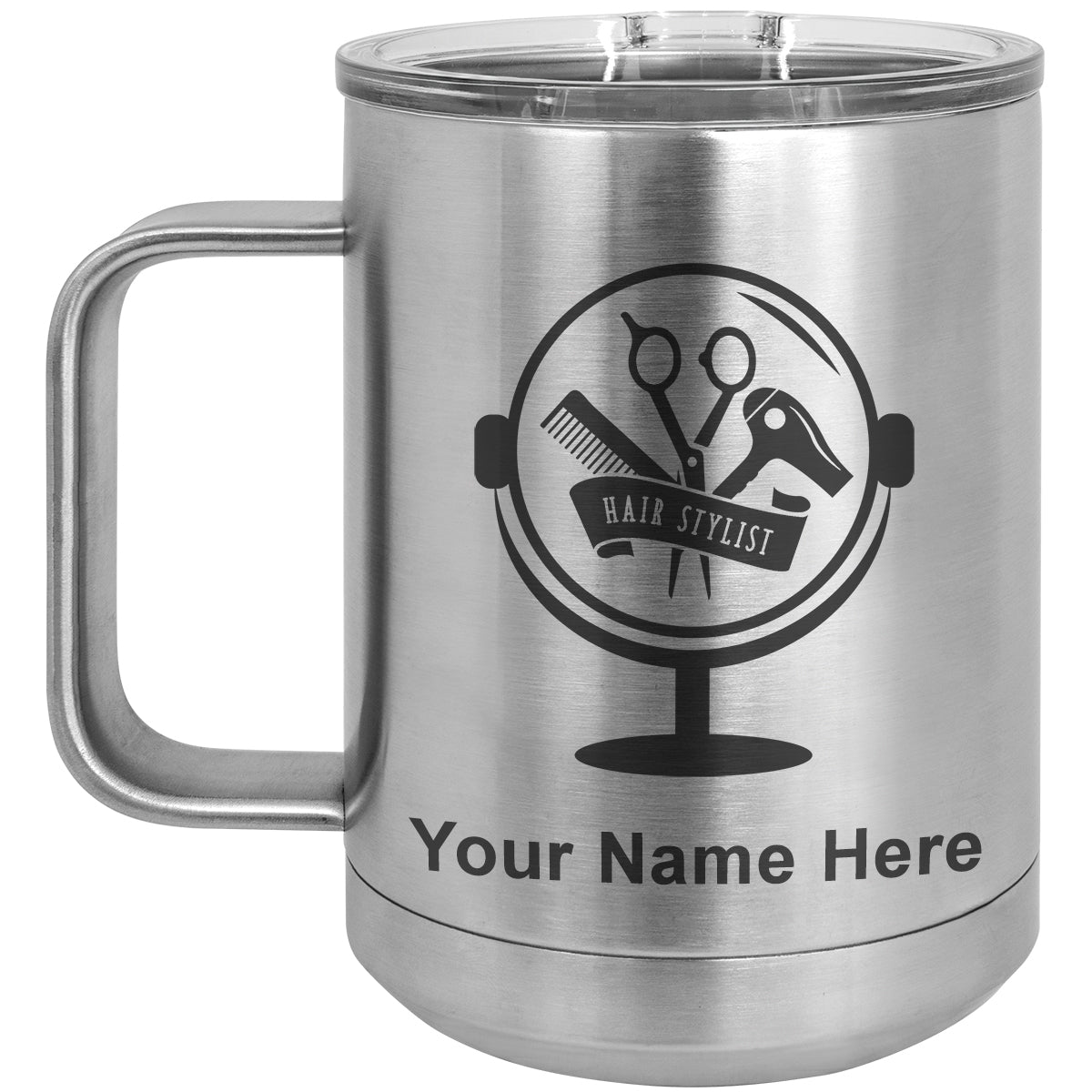 15oz Vacuum Insulated Coffee Mug, Hair Stylist, Personalized Engraving Included