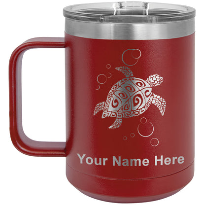 15oz Vacuum Insulated Coffee Mug, Hawaiian Sea Turtle, Personalized Engraving Included