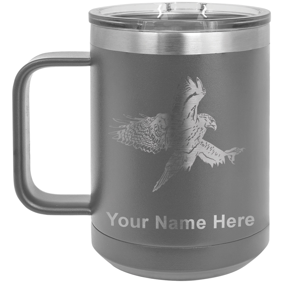 15oz Vacuum Insulated Coffee Mug, Hawk, Personalized Engraving Included
