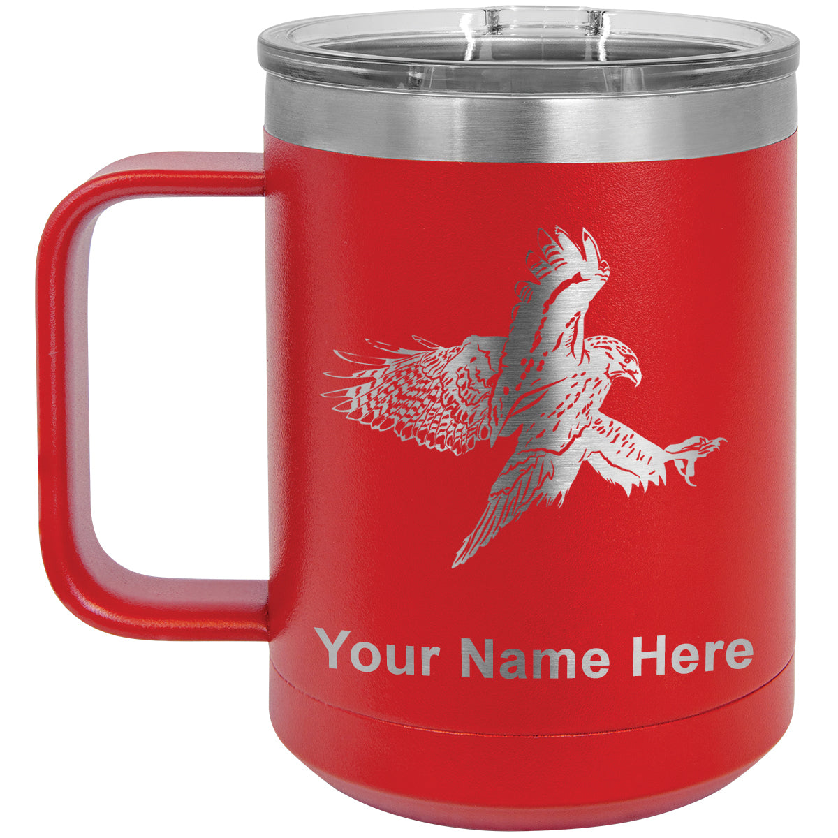 15oz Vacuum Insulated Coffee Mug, Hawk, Personalized Engraving Included