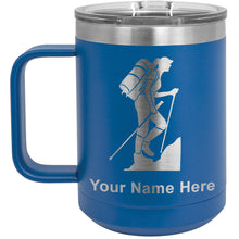 Load image into Gallery viewer, 15oz Vacuum Insulated Coffee Mug, Hiker Woman, Personalized Engraving Included
