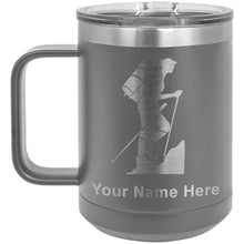 Load image into Gallery viewer, 15oz Vacuum Insulated Coffee Mug, Hiker Woman, Personalized Engraving Included
