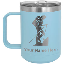 Load image into Gallery viewer, 15oz Vacuum Insulated Coffee Mug, Hiker Woman, Personalized Engraving Included
