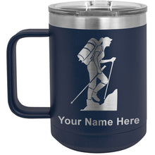 Load image into Gallery viewer, 15oz Vacuum Insulated Coffee Mug, Hiker Woman, Personalized Engraving Included
