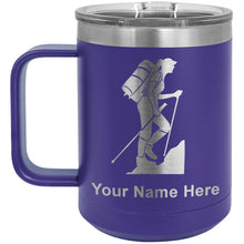 Load image into Gallery viewer, 15oz Vacuum Insulated Coffee Mug, Hiker Woman, Personalized Engraving Included
