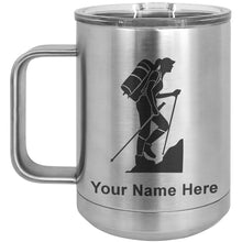 Load image into Gallery viewer, 15oz Vacuum Insulated Coffee Mug, Hiker Woman, Personalized Engraving Included
