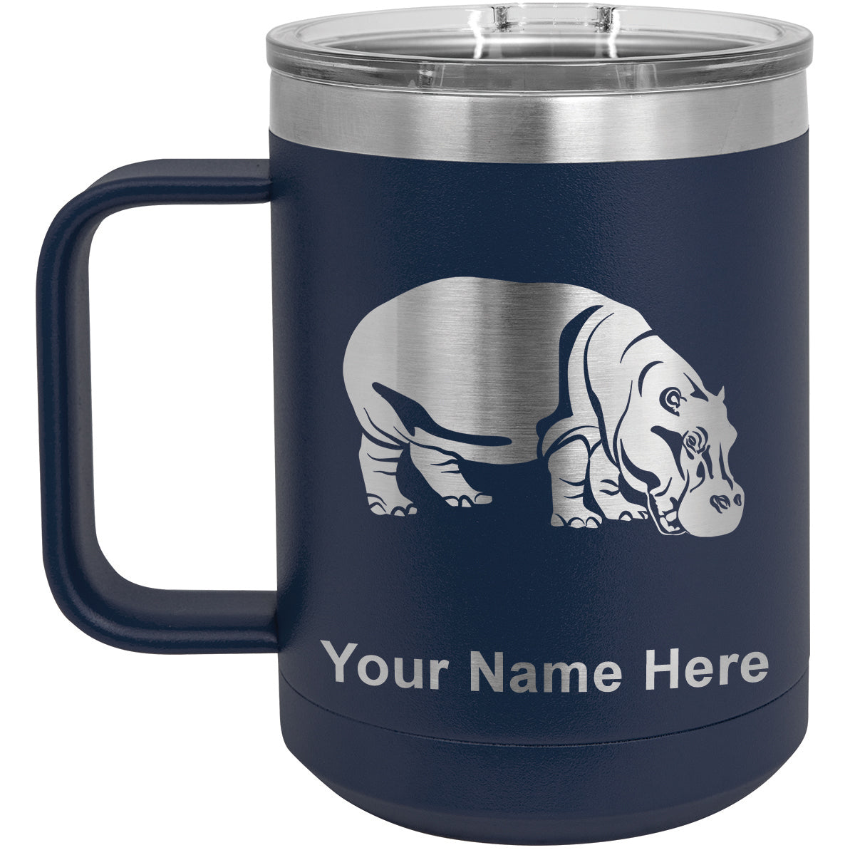 15oz Vacuum Insulated Coffee Mug, Hippopotamus, Personalized Engraving Included