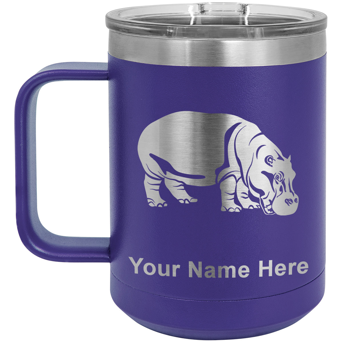 15oz Vacuum Insulated Coffee Mug, Hippopotamus, Personalized Engraving Included