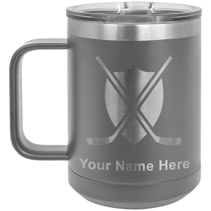 15oz Vacuum Insulated Coffee Mug, Hockey Sticks, Personalized Engraving Included