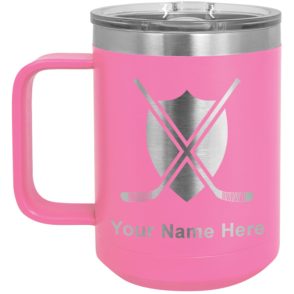 15oz Vacuum Insulated Coffee Mug, Hockey Sticks, Personalized Engraving Included