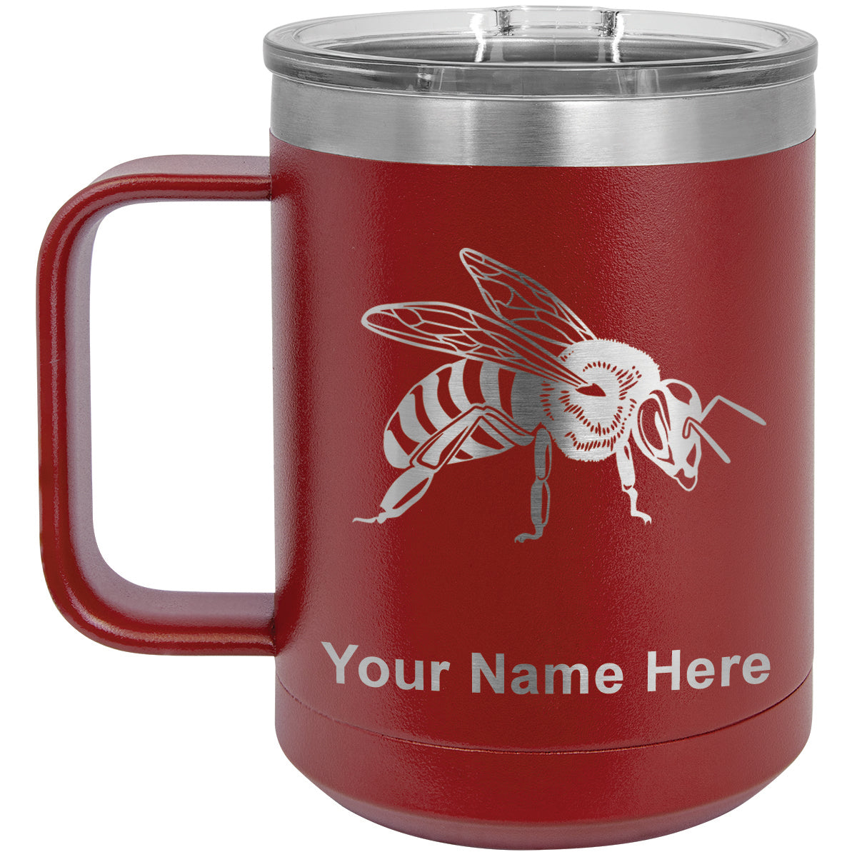 15oz Vacuum Insulated Coffee Mug, Honey Bee, Personalized Engraving Included