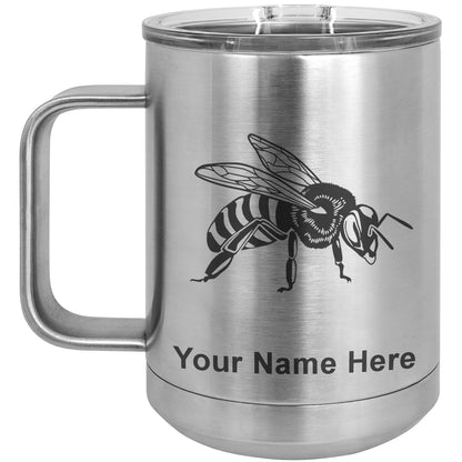 15oz Vacuum Insulated Coffee Mug, Honey Bee, Personalized Engraving Included