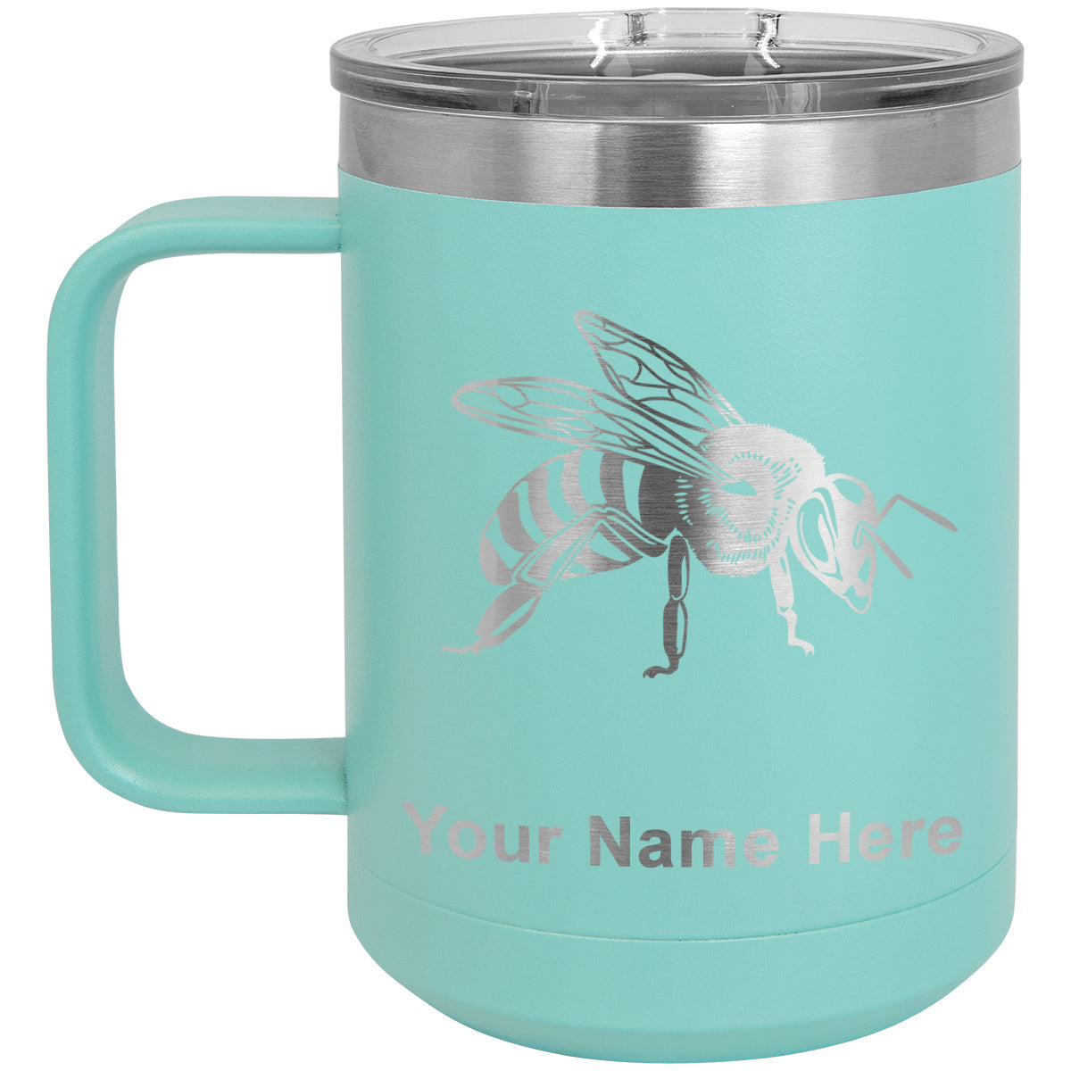 15oz Vacuum Insulated Coffee Mug, Honey Bee, Personalized Engraving Included