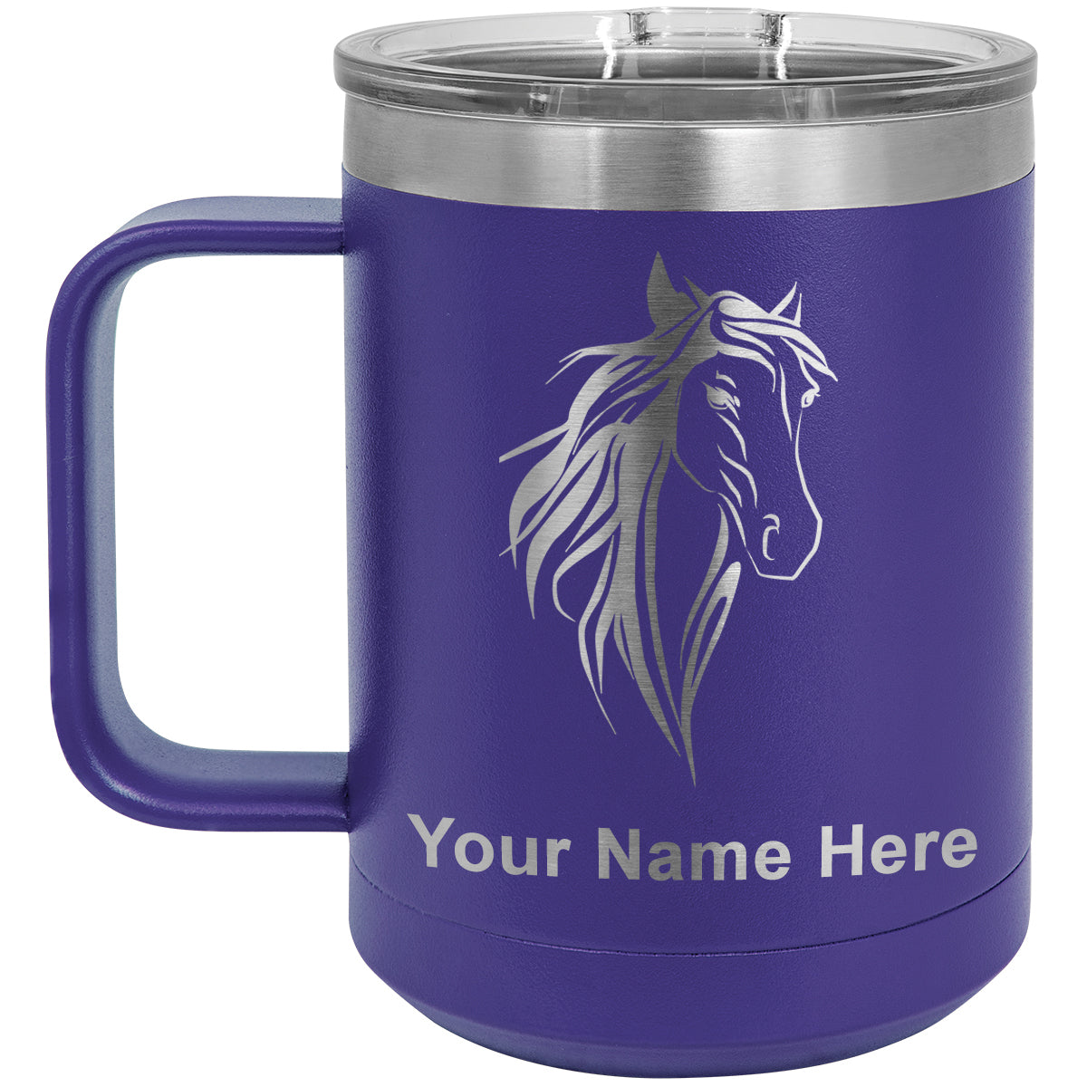 15oz Vacuum Insulated Coffee Mug, Horse Head 3, Personalized Engraving Included