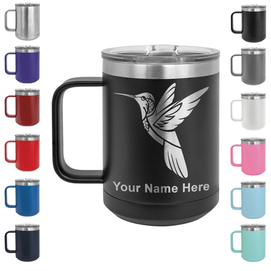 15oz Vacuum Insulated Coffee Mug, Hummingbird, Personalized Engraving Included