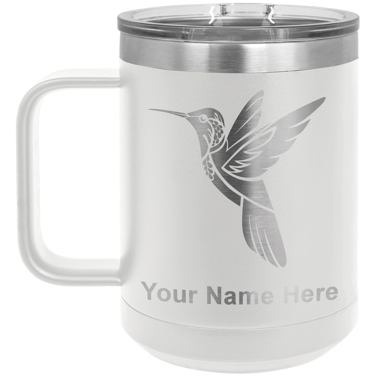 15oz Vacuum Insulated Coffee Mug, Hummingbird, Personalized Engraving Included