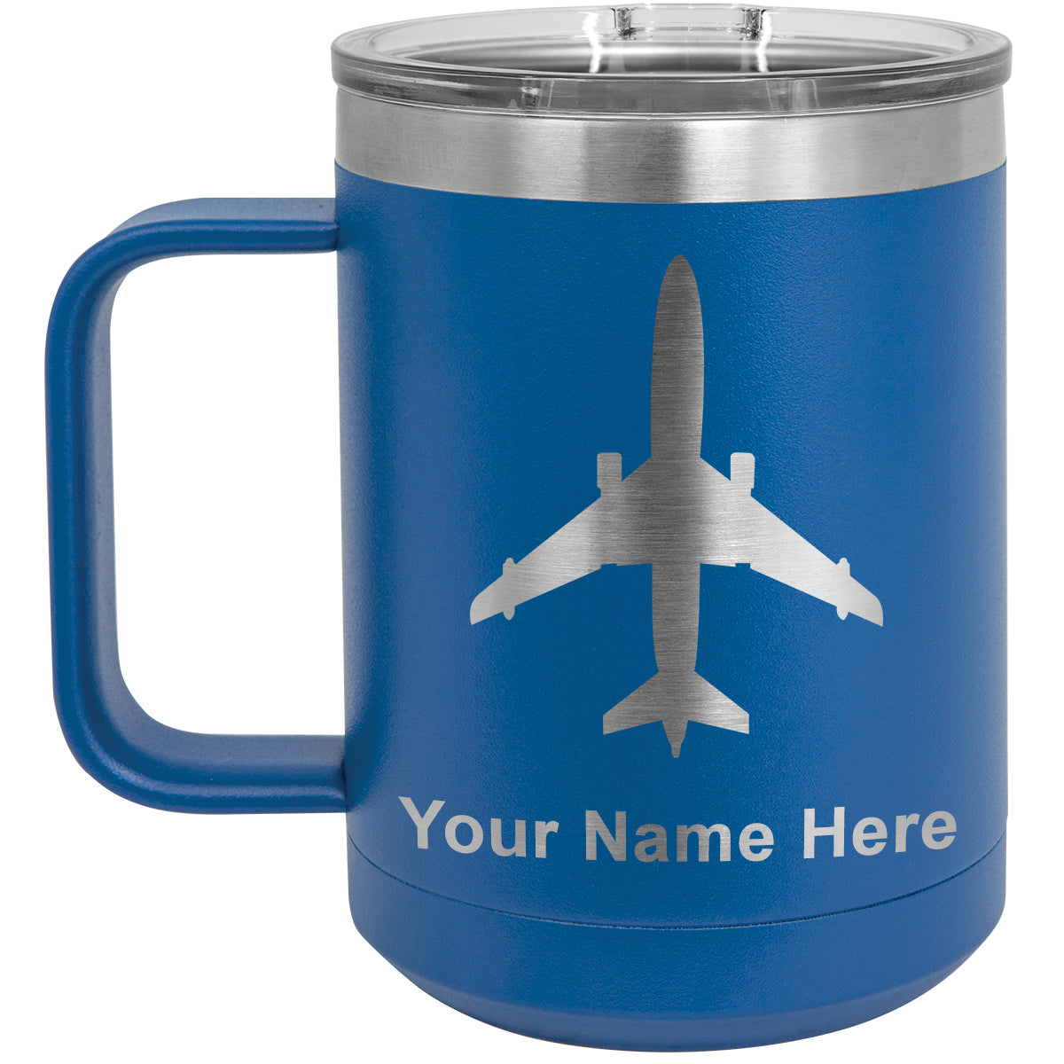 15oz Vacuum Insulated Coffee Mug, Jet Airplane, Personalized Engraving Included