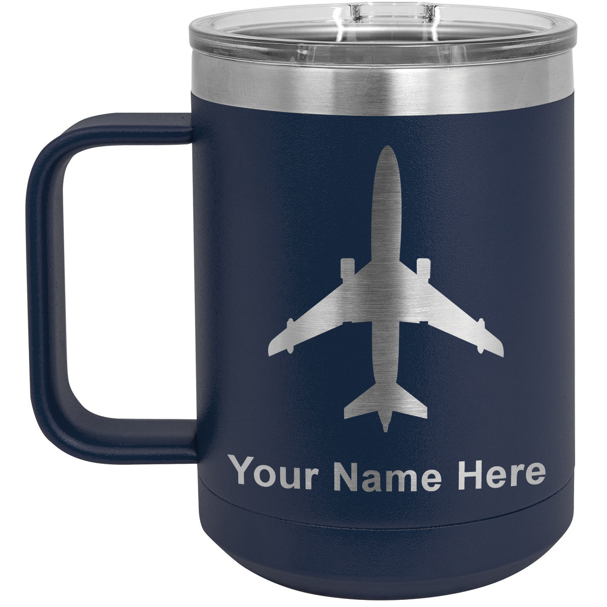 15oz Vacuum Insulated Coffee Mug, Jet Airplane, Personalized Engraving Included