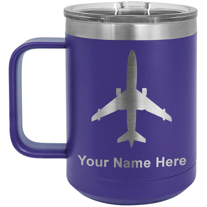 15oz Vacuum Insulated Coffee Mug, Jet Airplane, Personalized Engraving Included