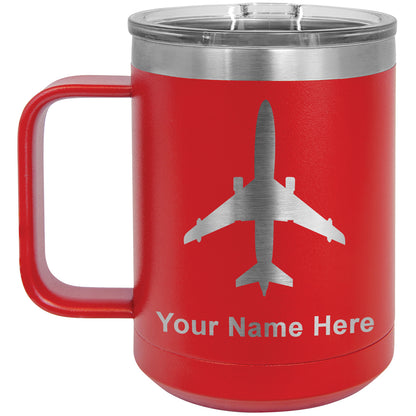 15oz Vacuum Insulated Coffee Mug, Jet Airplane, Personalized Engraving Included