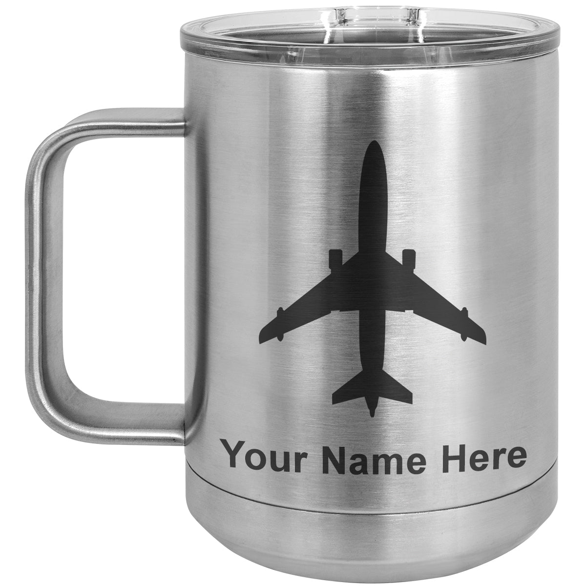 15oz Vacuum Insulated Coffee Mug, Jet Airplane, Personalized Engraving Included