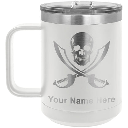 15oz Vacuum Insulated Coffee Mug, Jolly Roger, Personalized Engraving Included