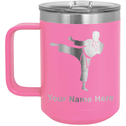 15oz Vacuum Insulated Coffee Mug, Karate Man, Personalized Engraving Included