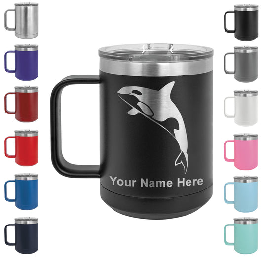 15oz Vacuum Insulated Coffee Mug, Killer Whale, Personalized Engraving Included