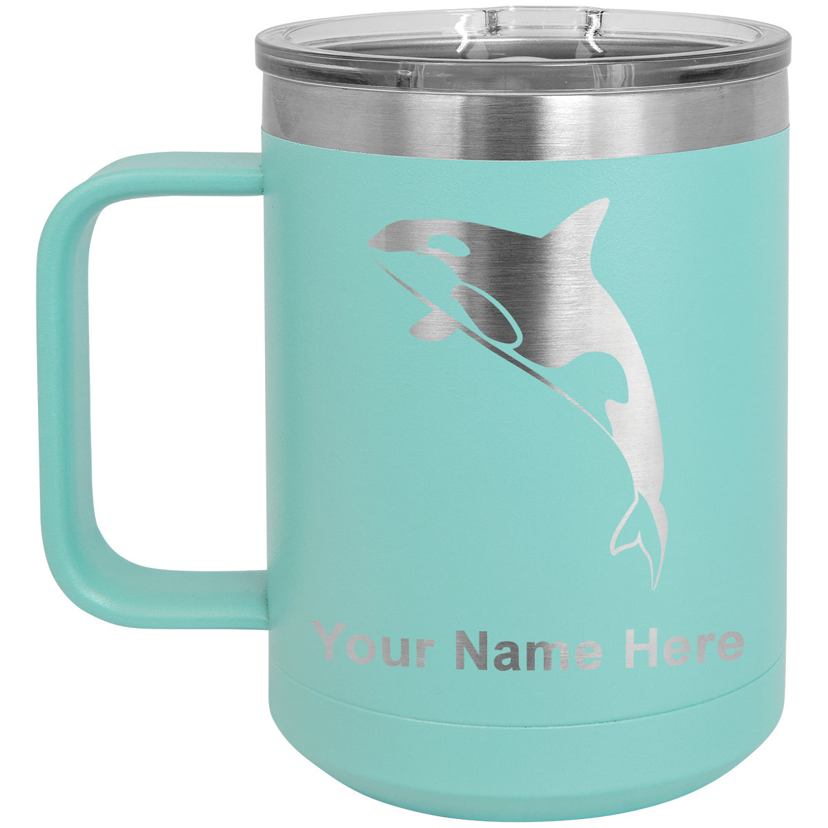 15oz Vacuum Insulated Coffee Mug, Killer Whale, Personalized Engraving Included