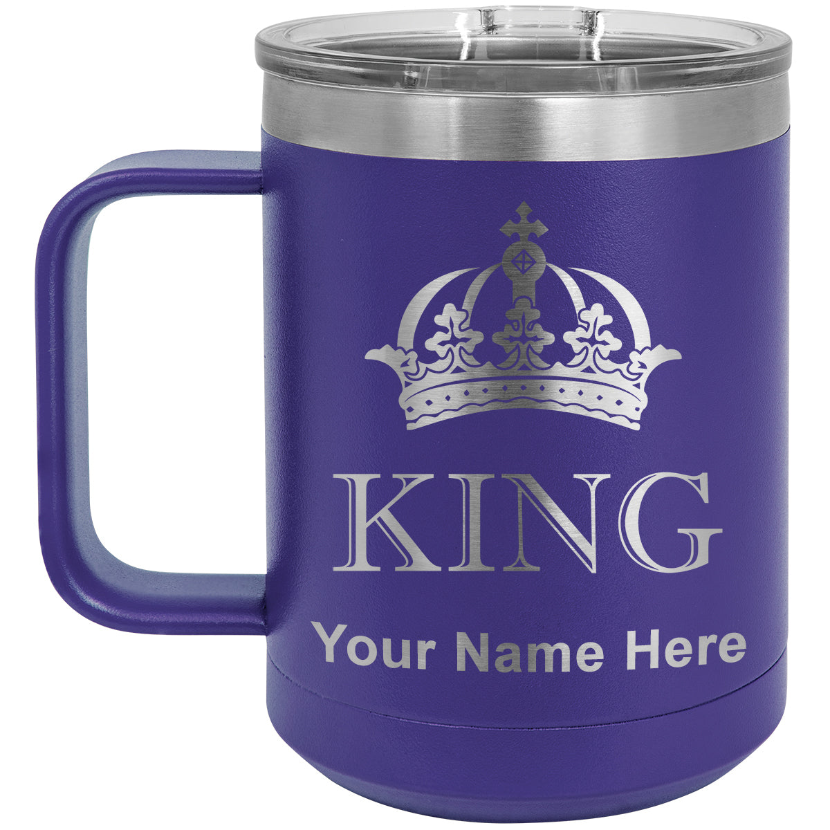15oz Vacuum Insulated Coffee Mug, King Crown, Personalized Engraving Included