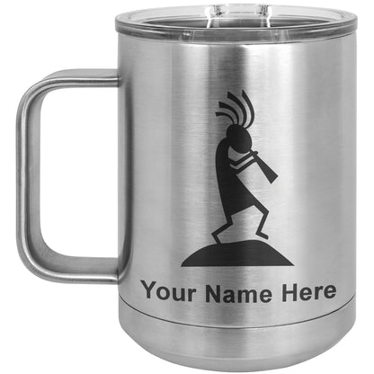 15oz Vacuum Insulated Coffee Mug, Kokopelli, Personalized Engraving Included