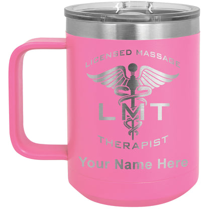 15oz Vacuum Insulated Coffee Mug, LMT Licensed Massage Therapist, Personalized Engraving Included