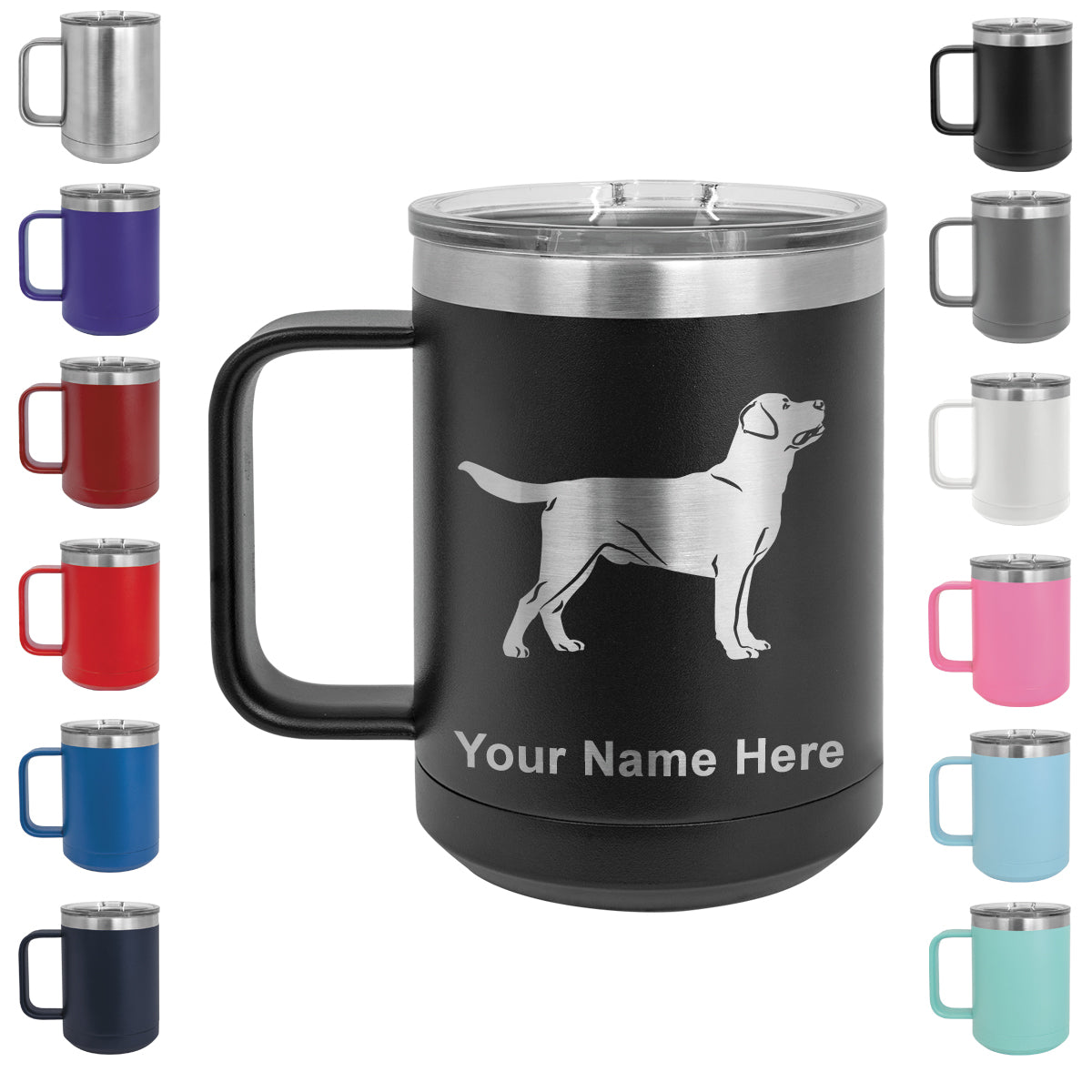 15oz Vacuum Insulated Coffee Mug, Labrador Retriever Dog, Personalized Engraving Included