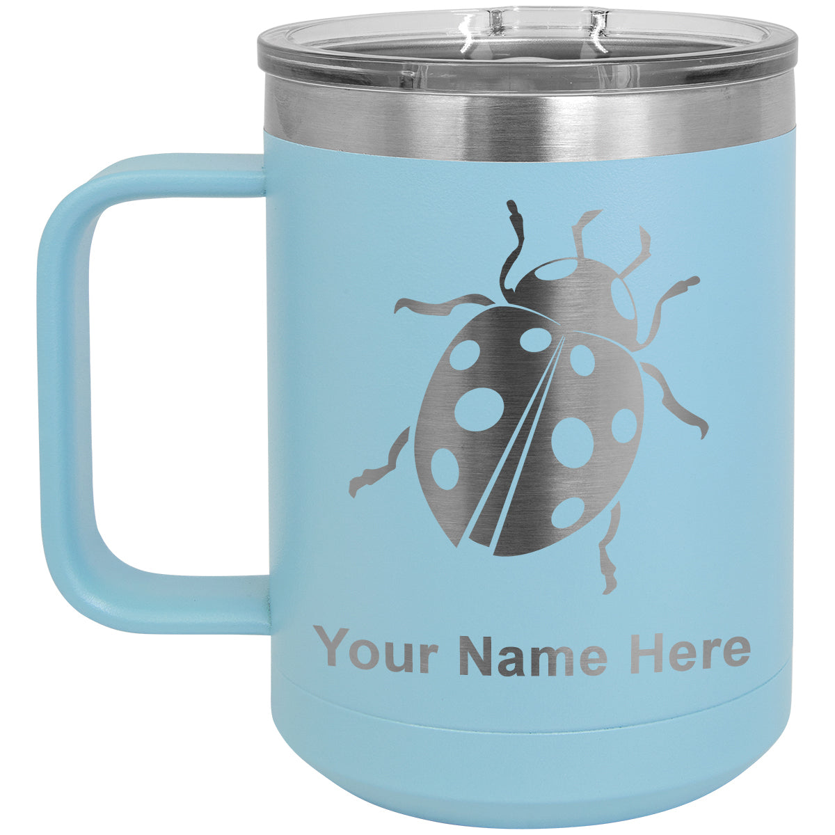 15oz Vacuum Insulated Coffee Mug, Ladybug, Personalized Engraving Included