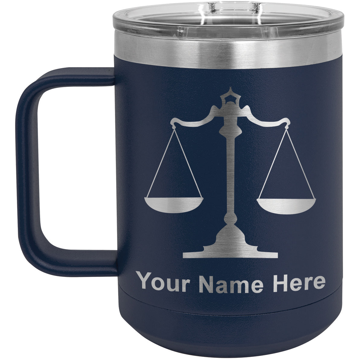 15oz Vacuum Insulated Coffee Mug, Law Scale, Personalized Engraving Included