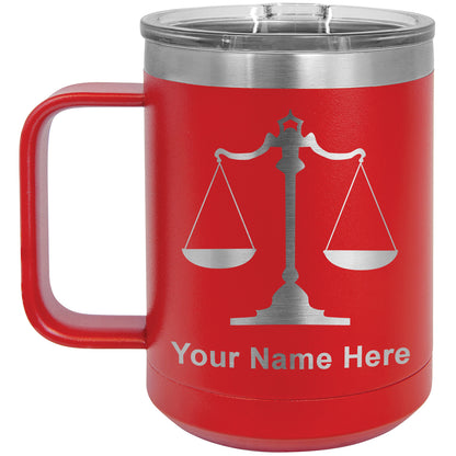 15oz Vacuum Insulated Coffee Mug, Law Scale, Personalized Engraving Included