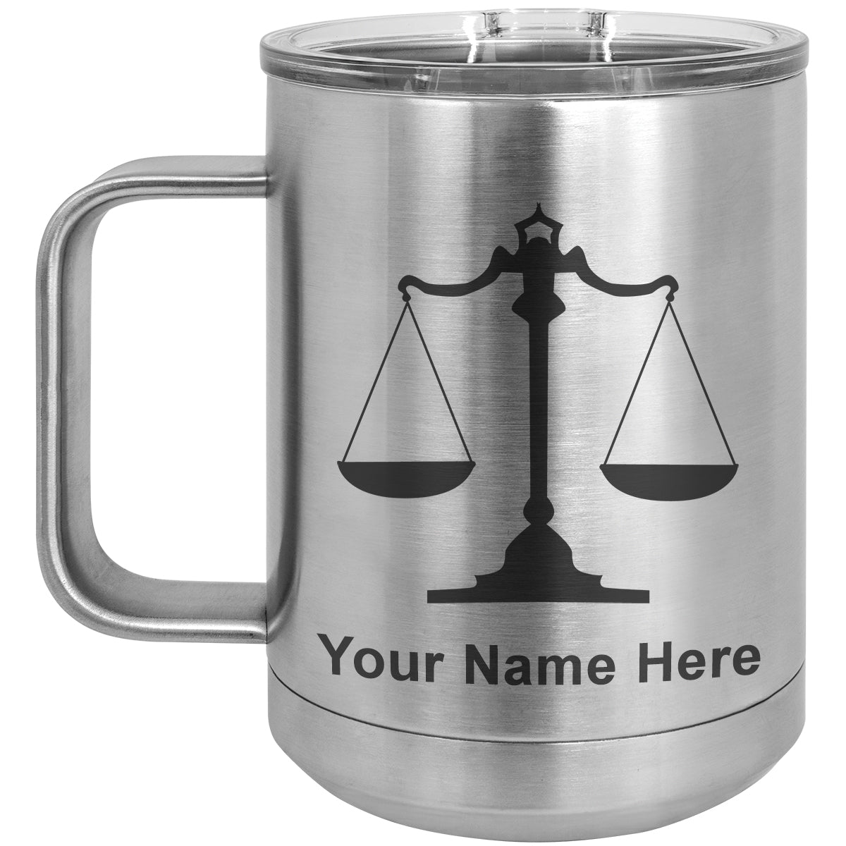 15oz Vacuum Insulated Coffee Mug, Law Scale, Personalized Engraving Included