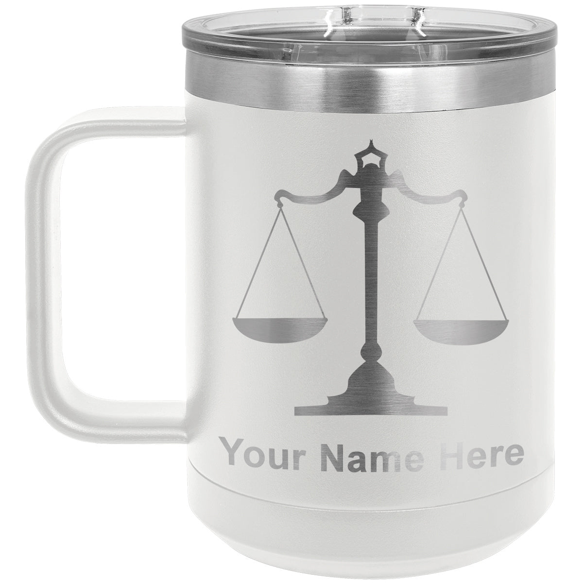 15oz Vacuum Insulated Coffee Mug, Law Scale, Personalized Engraving Included