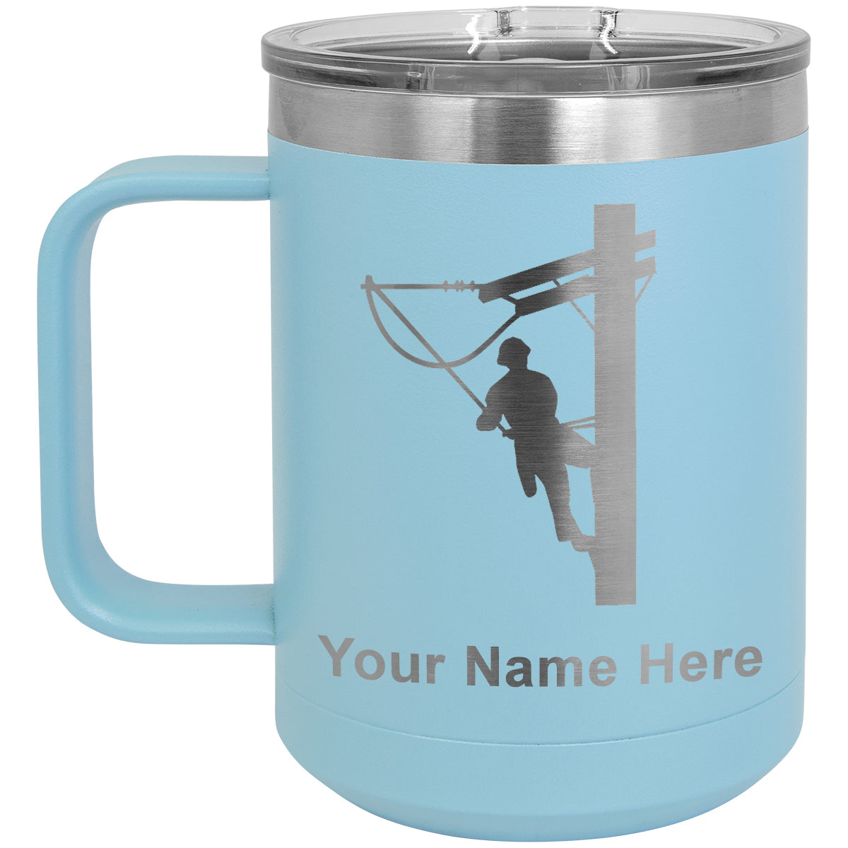 15oz Vacuum Insulated Coffee Mug, Lineman, Personalized Engraving Included