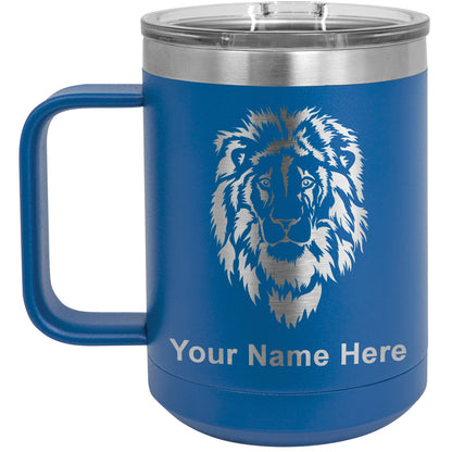 15oz Vacuum Insulated Coffee Mug, Lion Head, Personalized Engraving Included