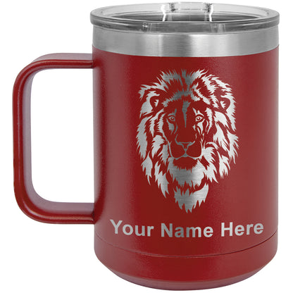 15oz Vacuum Insulated Coffee Mug, Lion Head, Personalized Engraving Included