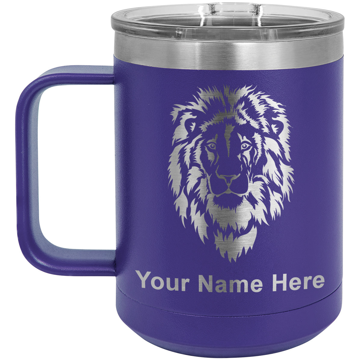 15oz Vacuum Insulated Coffee Mug, Lion Head, Personalized Engraving In –  LaserGram Custom Engraved Gifts