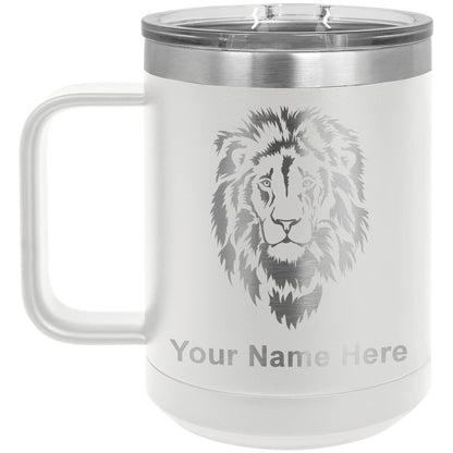 15oz Vacuum Insulated Coffee Mug, Lion Head, Personalized Engraving Included