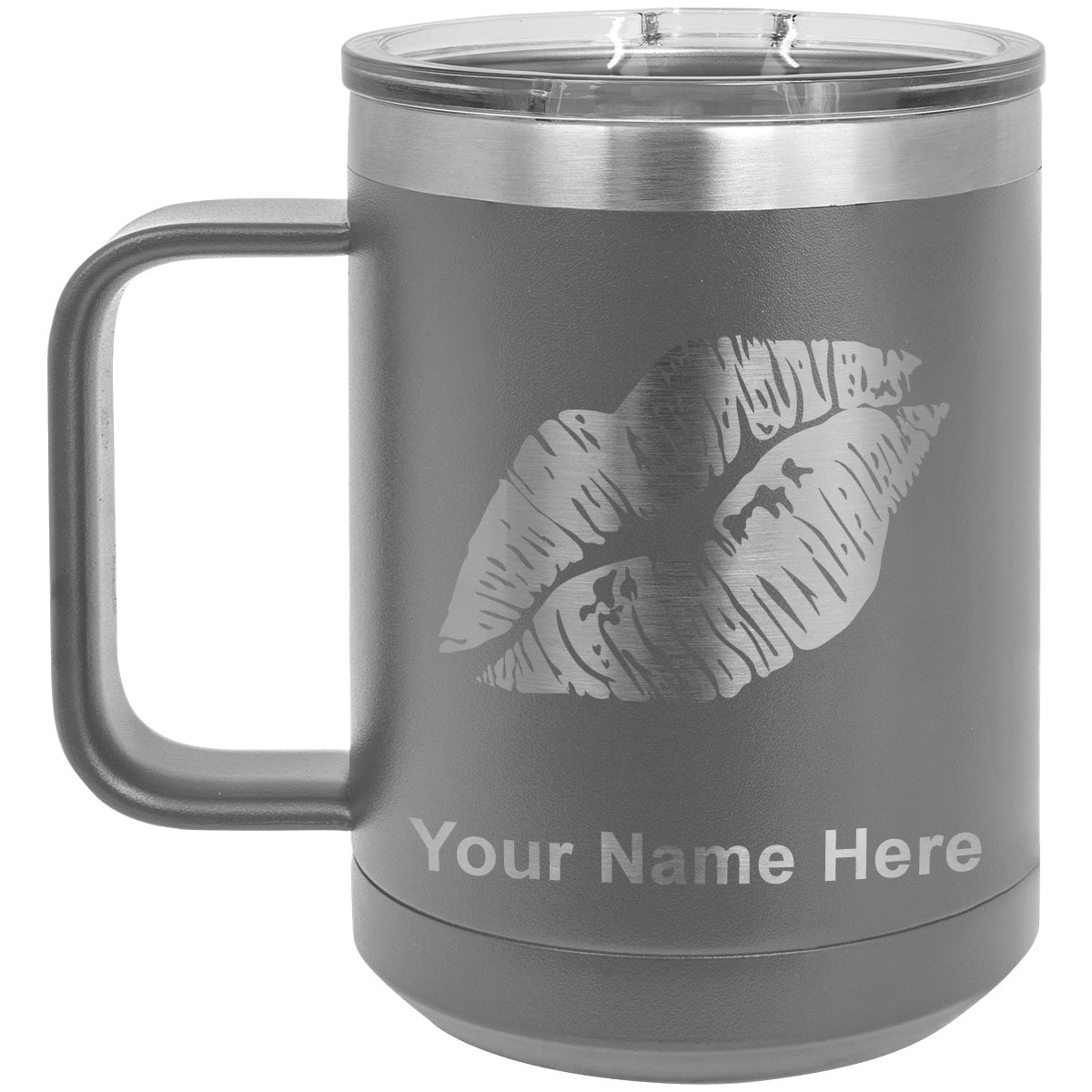 15oz Vacuum Insulated Coffee Mug, Lipstick Kiss, Personalized Engraving Included