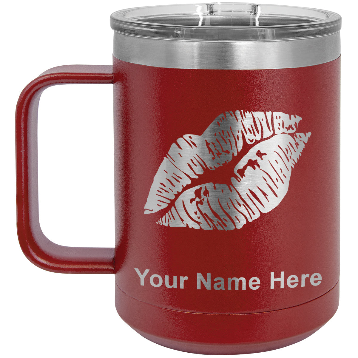 15oz Vacuum Insulated Coffee Mug, Lipstick Kiss, Personalized Engraving Included
