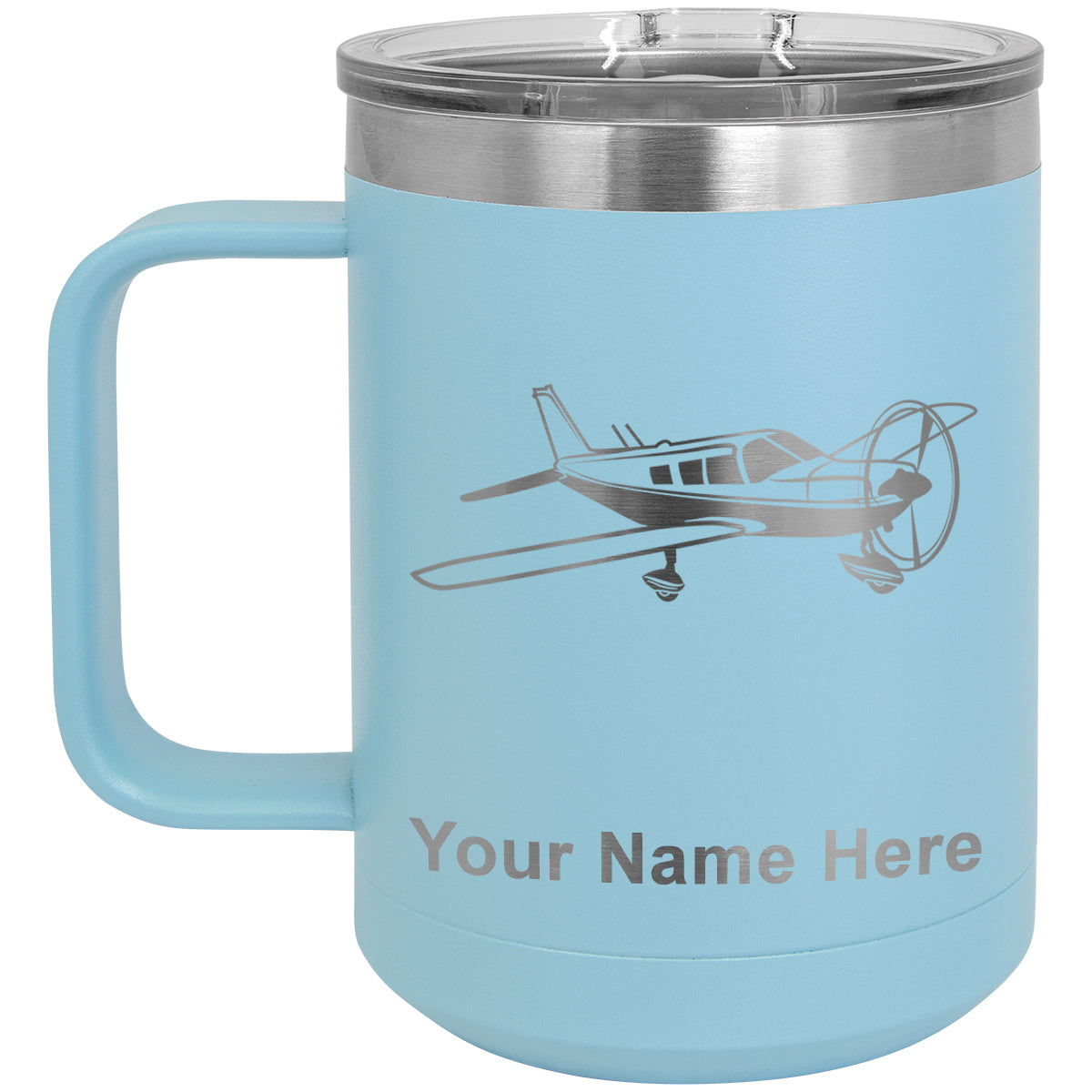 15oz Vacuum Insulated Coffee Mug, Low Wing Airplane, Personalized Engraving Included