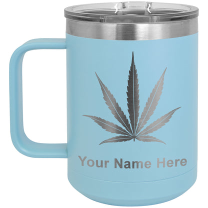 15oz Vacuum Insulated Coffee Mug, Marijuana leaf, Personalized Engraving Included