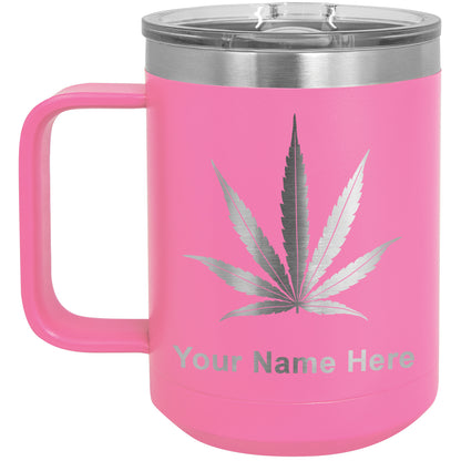 15oz Vacuum Insulated Coffee Mug, Marijuana leaf, Personalized Engraving Included